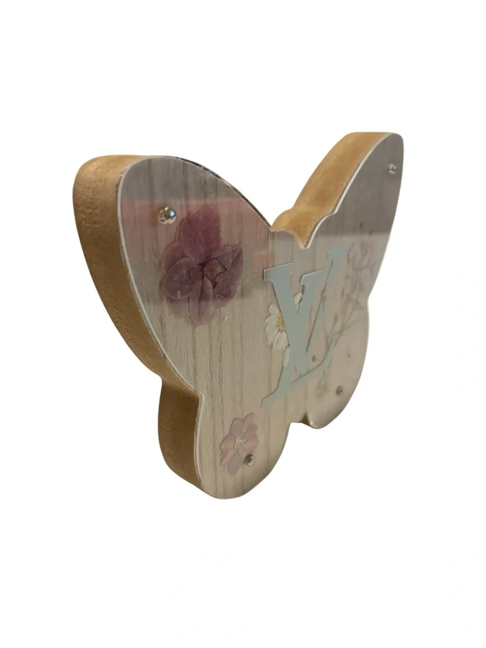 Inspire Butterfly Block Art in Natural Wood, Soft Pink & Cream